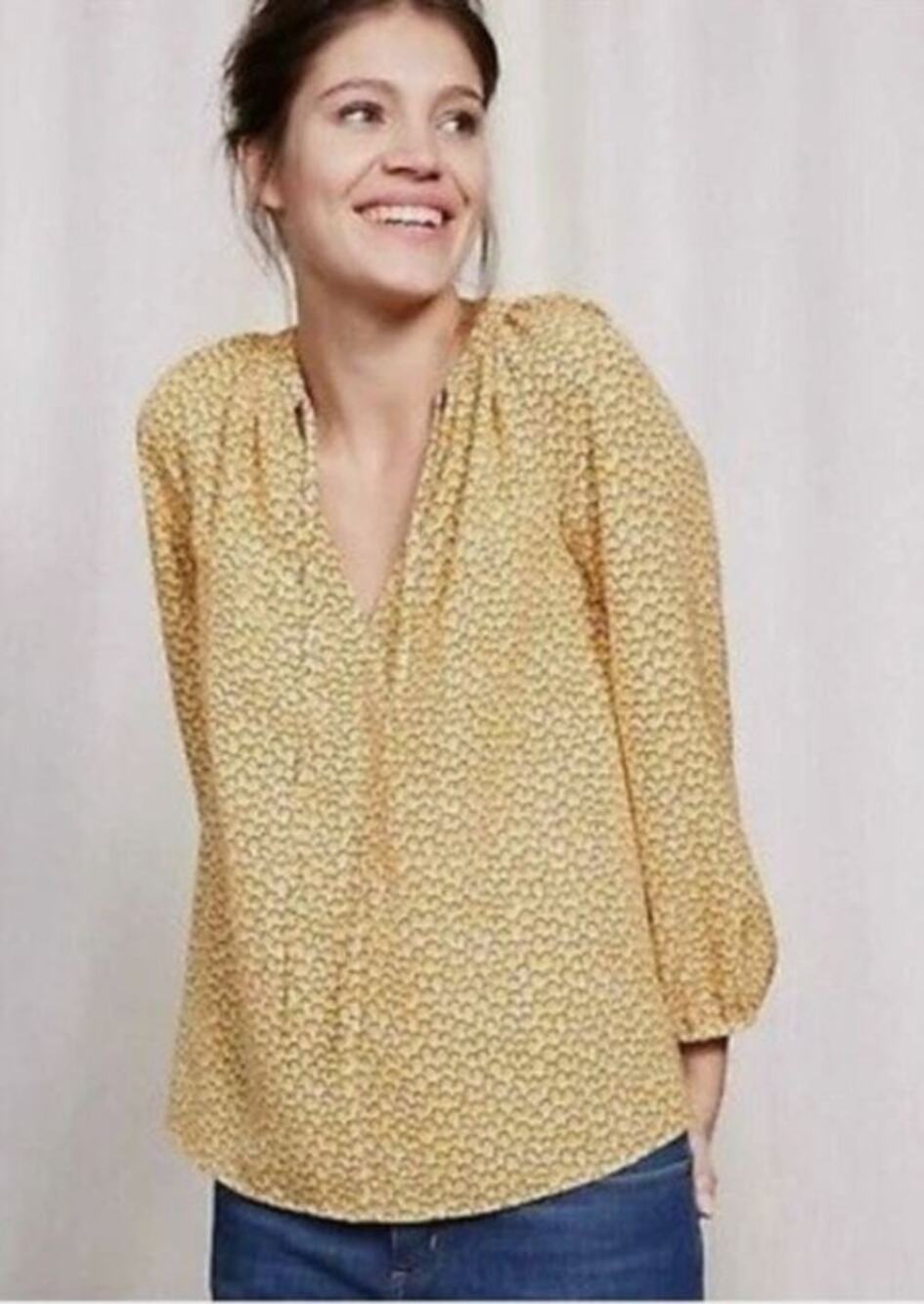 The Boden Polly Yellow Tie-neck Peasant Blouse Boho 6p Petite 6